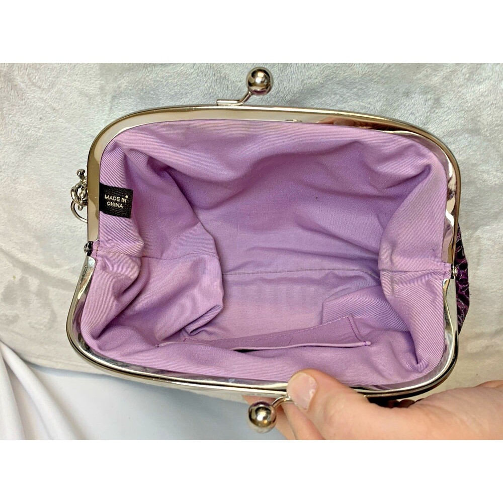 Coach Signature Optic Lurex Purple Silver Kisslock Large Clutch Wristlet Y2K - Picture 13 of 16